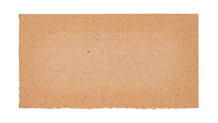 Ripped piece of cardboard isolated on white background. Cardboard with torn edges, top view.の写真素材