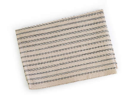 Striped kitchen towel isolated on white background, top viewの写真素材
