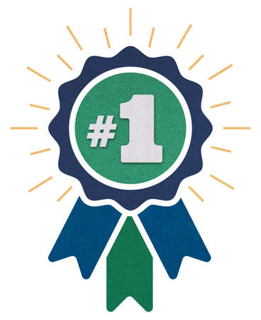 Number # 1 winner ribbon award badge. Icon number one, first, champion, winner, leader. Vector illustration for apps and websites, sport competition honor, achievement leadership, victory, 1st success.の写真素材