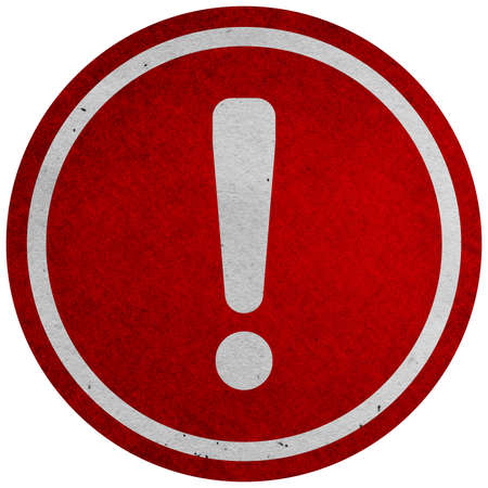 Hazard warning symbol rustic texture with exclamation mark on white background. Hazard warning attention sign with exclamation mark symbol.の写真素材