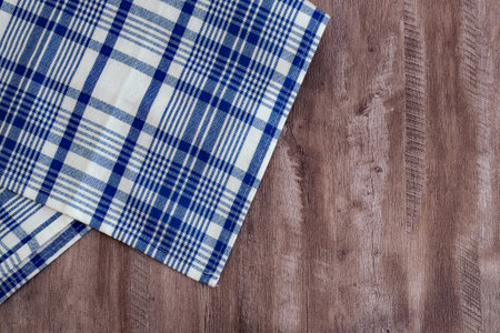 Napkin on table in perspective. Napkin close up top view mock up for design. Place for textの写真素材