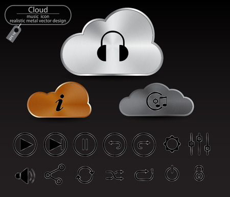 music icon realistic metal cloud set vector designのイラスト素材