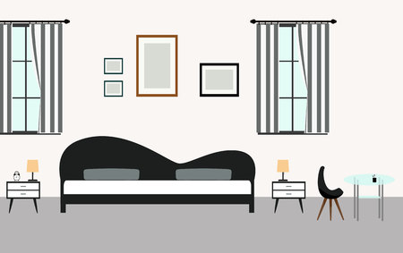 Bedroom interiors with furniture in modern styleのイラスト素材
