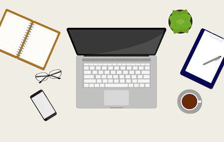 Vector workspace top view  with a laptopのイラスト素材