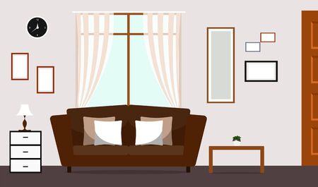 Classic living room with Brown sofa interiorのイラスト素材