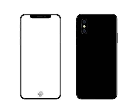 Phone mockup with blank screen in back and front view realistic on white background.のイラスト素材