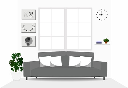 living room interior design with gray sofaのイラスト素材