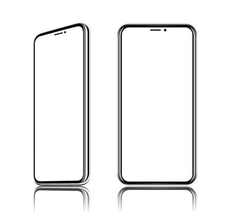 Phone realistic vector front view, it located obliquely, turn on the diagonal, isolated on white background.のイラスト素材