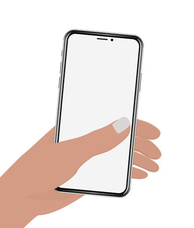 Hand holding phone on white screenのイラスト素材