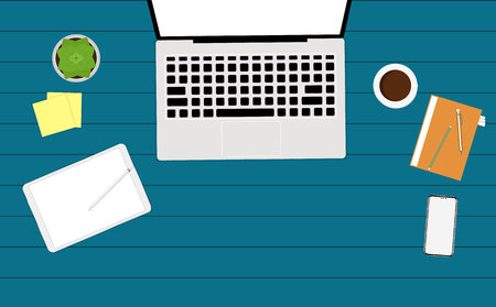 Set of flat vector design illustration of modern business office and workspaceのイラスト素材
