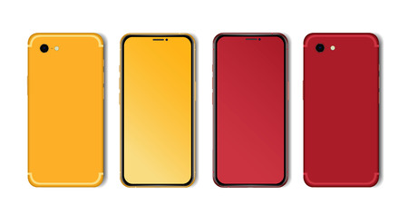 Red and yellow Smartphone Mockup with Blank Screen Isolated. Realistic Front and Back Viewのイラスト素材