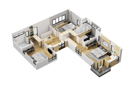 Floor plan top view. House interior isolated on white background. 3D render
