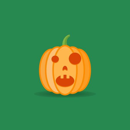 Amazed halloween pumpkin isolated on dark green background. Flat style icon. Vector illustration.のイラスト素材