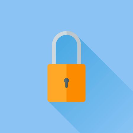 Padlock flat style icon with long shadow on blue background. Lock vector illustration.のイラスト素材