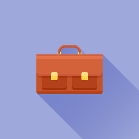 Briefcase flat icon with long shadow on blue background. Vector illustration.のイラスト素材