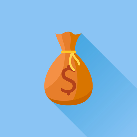 Money bag flat icon with long shadow on blue background. Vector illustration.のイラスト素材