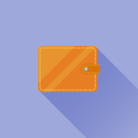 Wallet flat icon with long shadow on blue background. Vector illustration.のイラスト素材