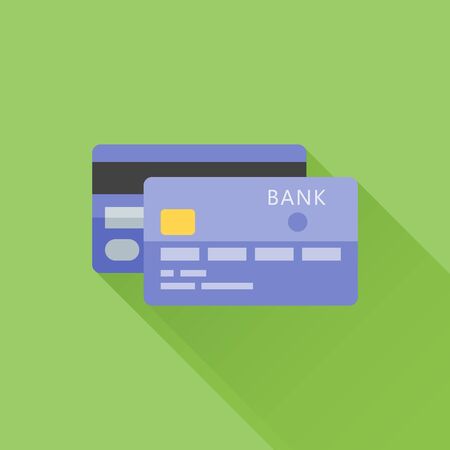 Bank credit card flat icon with long shadow on green background. Vector illustration.のイラスト素材