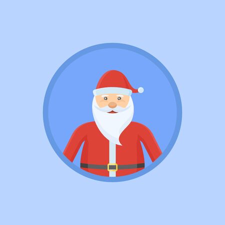 Santa Claus flat round icon on blue background. Christmas vector illustration.のイラスト素材