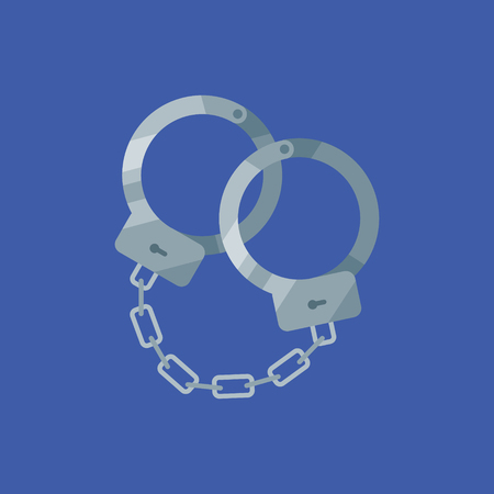 Handcuffs isolated on blue background. Flat style icon. Vector illustration.のイラスト素材