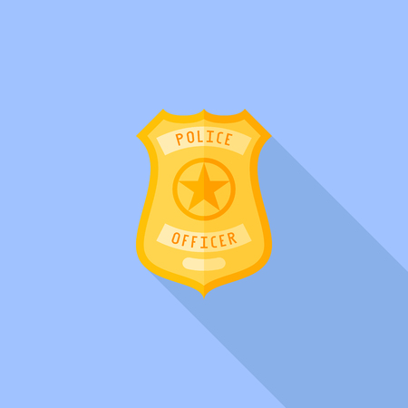 Police badge flat icon with long shadow on blue background. Vector illustration.のイラスト素材