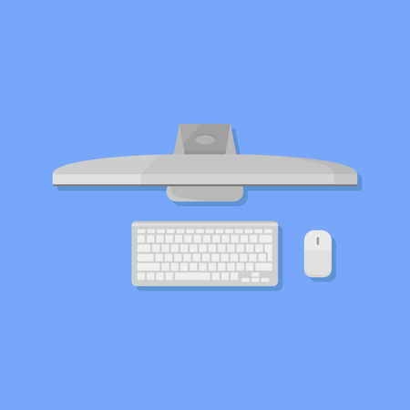 Desktop personal computer with monitor, keyboard and mouse flat style icon. Top view. Vector illustration.のイラスト素材