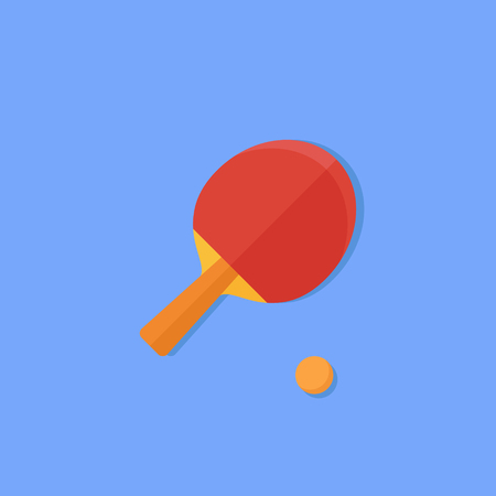 Table tennis bat and ball isolated on blue background. Flat style icon. Vector illustration.のイラスト素材