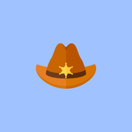 Sheriff hat with star isolated on blue background. Flat style icon. Vector illustration.のイラスト素材