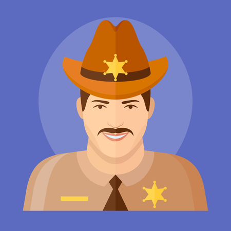Sheriff flat icon on blue background. Male character vector illustration.のイラスト素材
