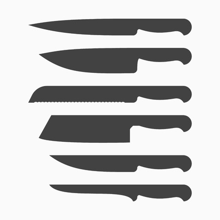 Set of kitchen knives monochrome icons on white background. Vector illustration.のイラスト素材