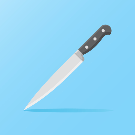 Kitchen knife isolated on blue background. Flat style icon. Vector illustration.のイラスト素材