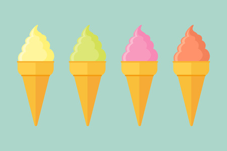 Set of ice cream cones with different flavors. Flat style vector illustration.のイラスト素材