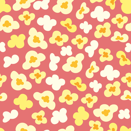 Seamless pattern with popcorn on red background. Vector texture.のイラスト素材