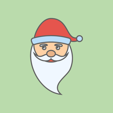 Santa Claus face flat line icon on green background. Christmas vector illustration.のイラスト素材