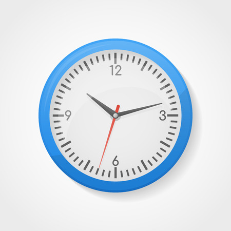 Blue wall office clock isolated on white background. Vector illustration.のイラスト素材
