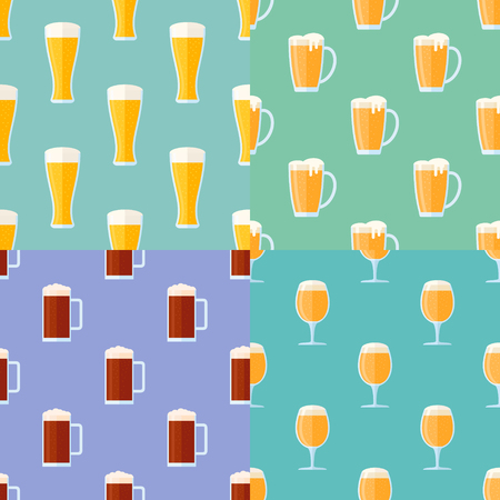 Set of seamless patterns with beer glasses. Vector textures.のイラスト素材
