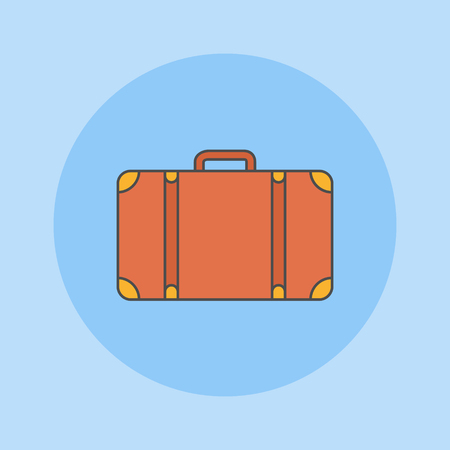Suitcase flat line icon on blue background. Vector illustration.のイラスト素材