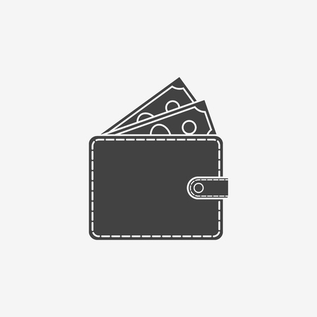 Wallet with money monochrome icon on blue background. Vector illustration.のイラスト素材