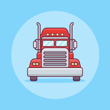 Truck or cargo transport flat line icon on blue background. Vector illustration.のイラスト素材