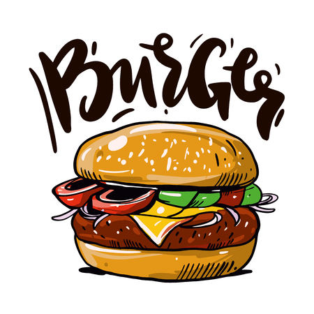Burger hand drawn Vector Illustration isolated on background.のイラスト素材