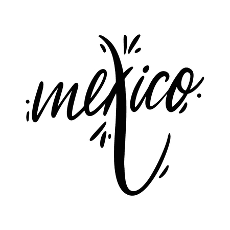 Mexico name. Hand drawn vector lettering. Isolated on white background. Design for poster, greeting card, photo album, banner. Vector illustrationのイラスト素材