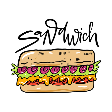 Sandwich hand drawn vector illustrtion. Cartoon style.のイラスト素材