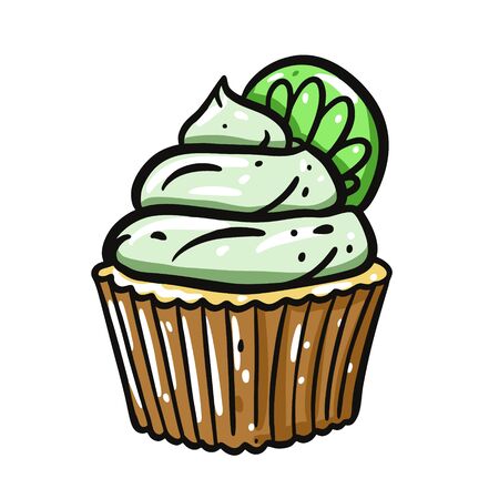 Cupcake with lime vector illustration. Isolated on white background.のイラスト素材
