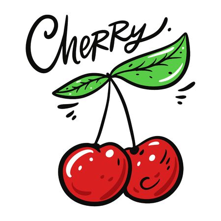 Red Cherry vector illustration and lettering. Isolated on white background.のイラスト素材