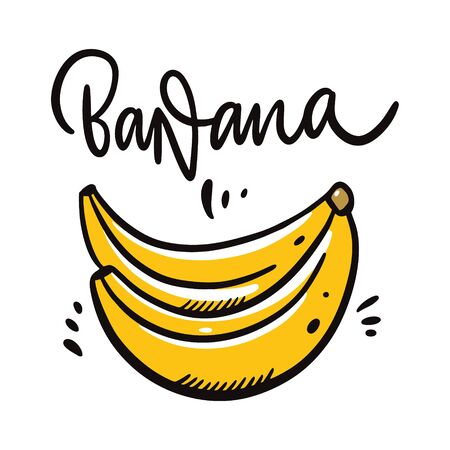 Banana vector illustration and lettering. Isolated on white background.のイラスト素材