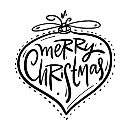 Merry Christmas vector lettering in christmas tree toy. Isolated on white background. Design for decor, cards, print, web, poster, banner, t-shirtのイラスト素材