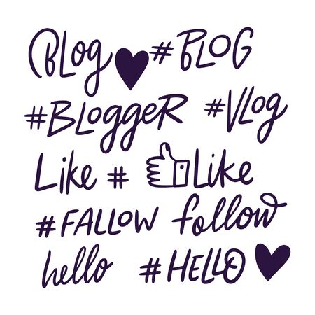 Blogger tags hand drawn vector lettering. Isolated on white background.のイラスト素材