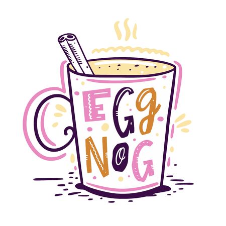 Egg Nog in cup. Hand drawn vector illustration. Isolated on white background.のイラスト素材