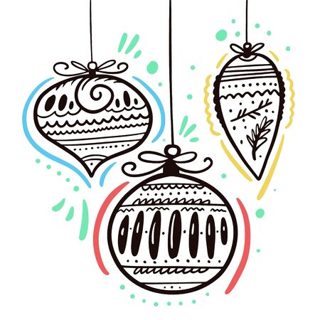 Christmas ball in cartoon style. Hand drawn vector flat illustration. Isolated on white background.のイラスト素材