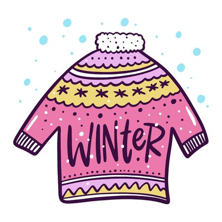 Sweater clothes winter in cartoon style. Hand drawn vector holiday card.のイラスト素材